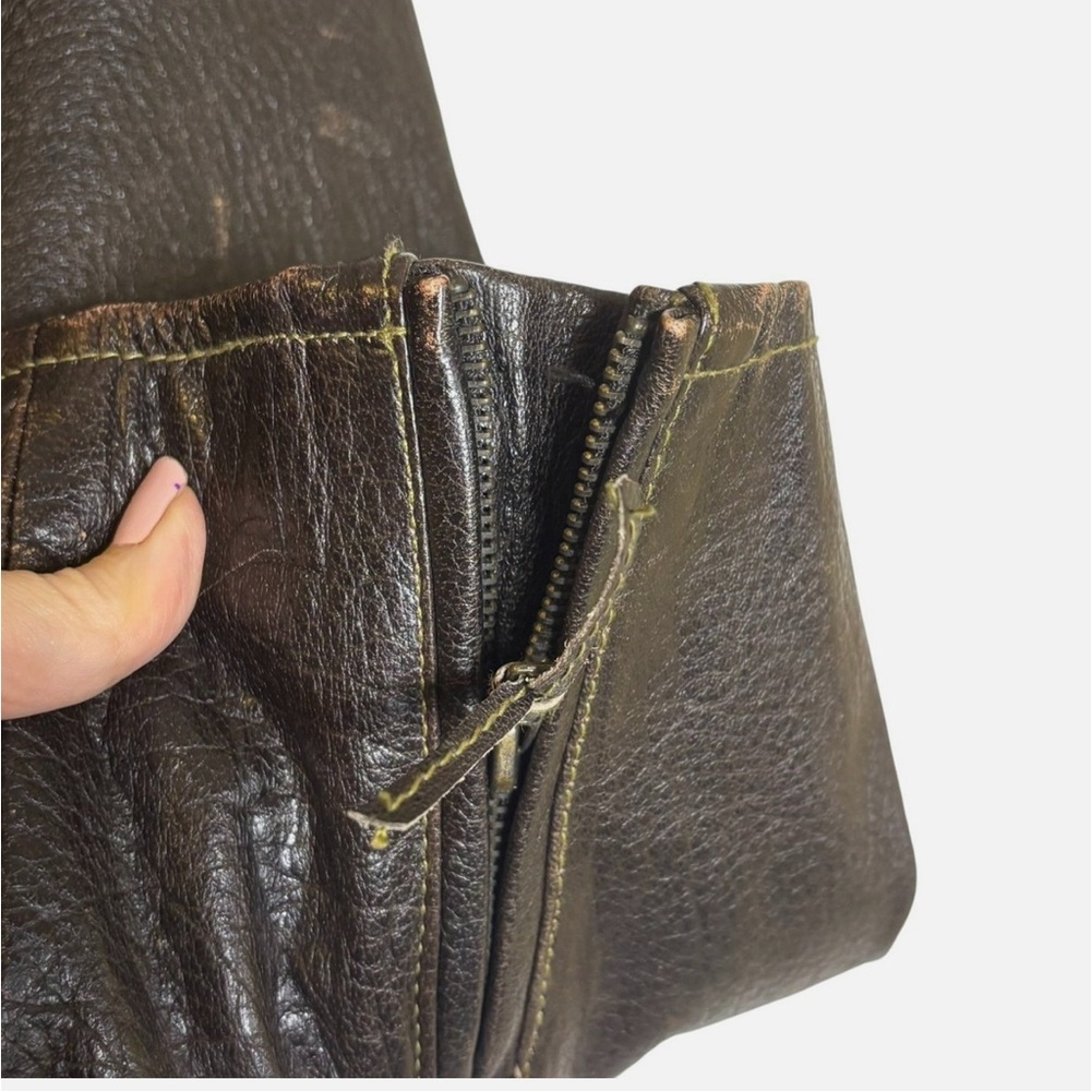 Rare Vintage 90s Brown Distressed Leather Jacket Women's M Moto Biker - Picture 6 of 15